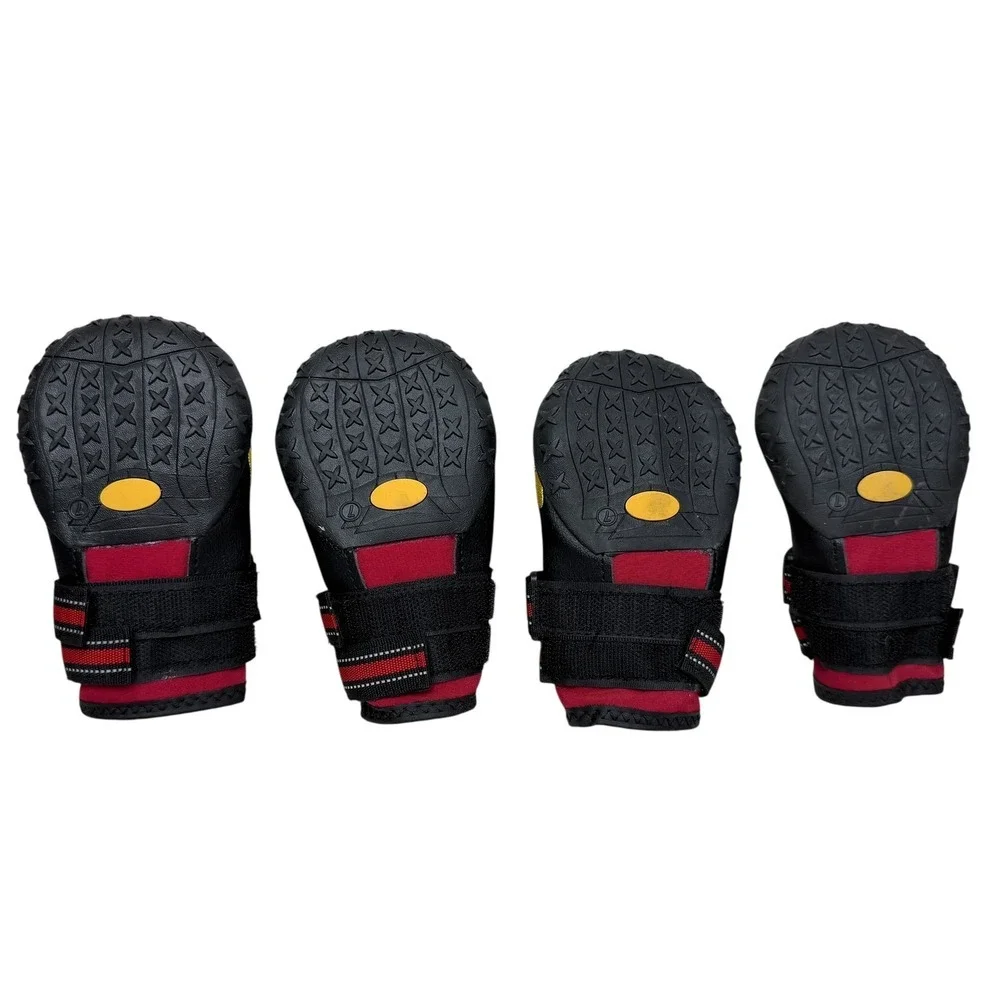 Dog Boots Shoes Paw Protectors Size 7 Red Black Reflective Straps Anti-Slip Sz 7